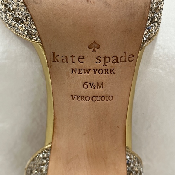 Kate Spade Silver/Gold Glitter Peep-Toe Platform Sandals Size 6.5 - Picture 12 of 14
